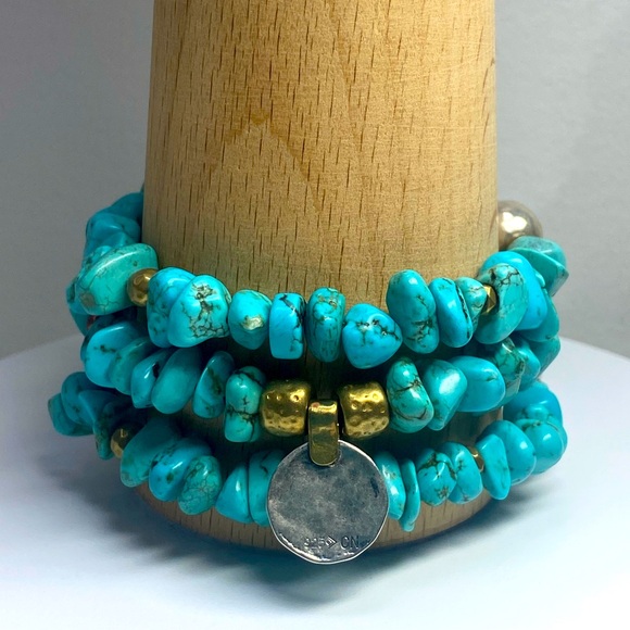 Silpada Sterling Silver, Brass & Copper with Howlite Chips Stretch Bracelets (3) - Picture 1 of 14